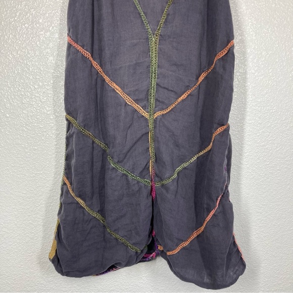 Calypso St. Barth Linen Mini Dress Medium Sleeves less Gray Rainbow Embroidered - Picture 13 of 16